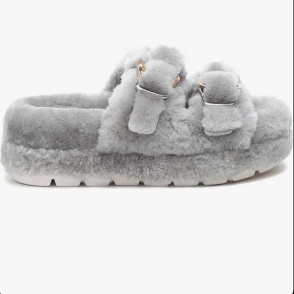 BRAND NEW J/SLIDES Brooke Grey 100% WOOL SHEARLING Platform Buckled Slides 7 - Picture 15 of 15